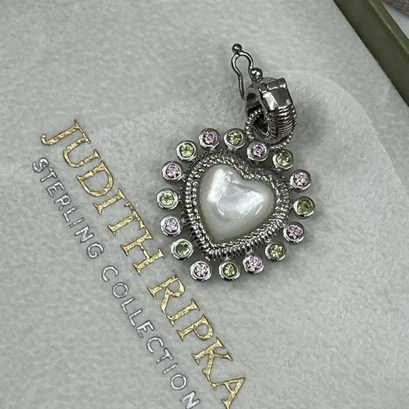 Vintage Judith Ripka Sterling Silver Heart Enhancer Pendant with Mother of Pearl